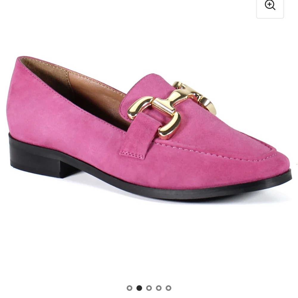 Women’s Pink Suede Slip-On Loafers with Gold Accent - Picture 3 of 13